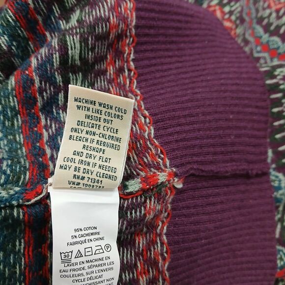 Ll bean womens medium turtleneck sweater cotton cashmere purple fairisle tunic - Picture 8 of 9